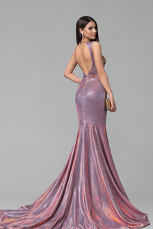 Iridescent Satin Lace Halter Mermaid Gown - LAROSABRIDE