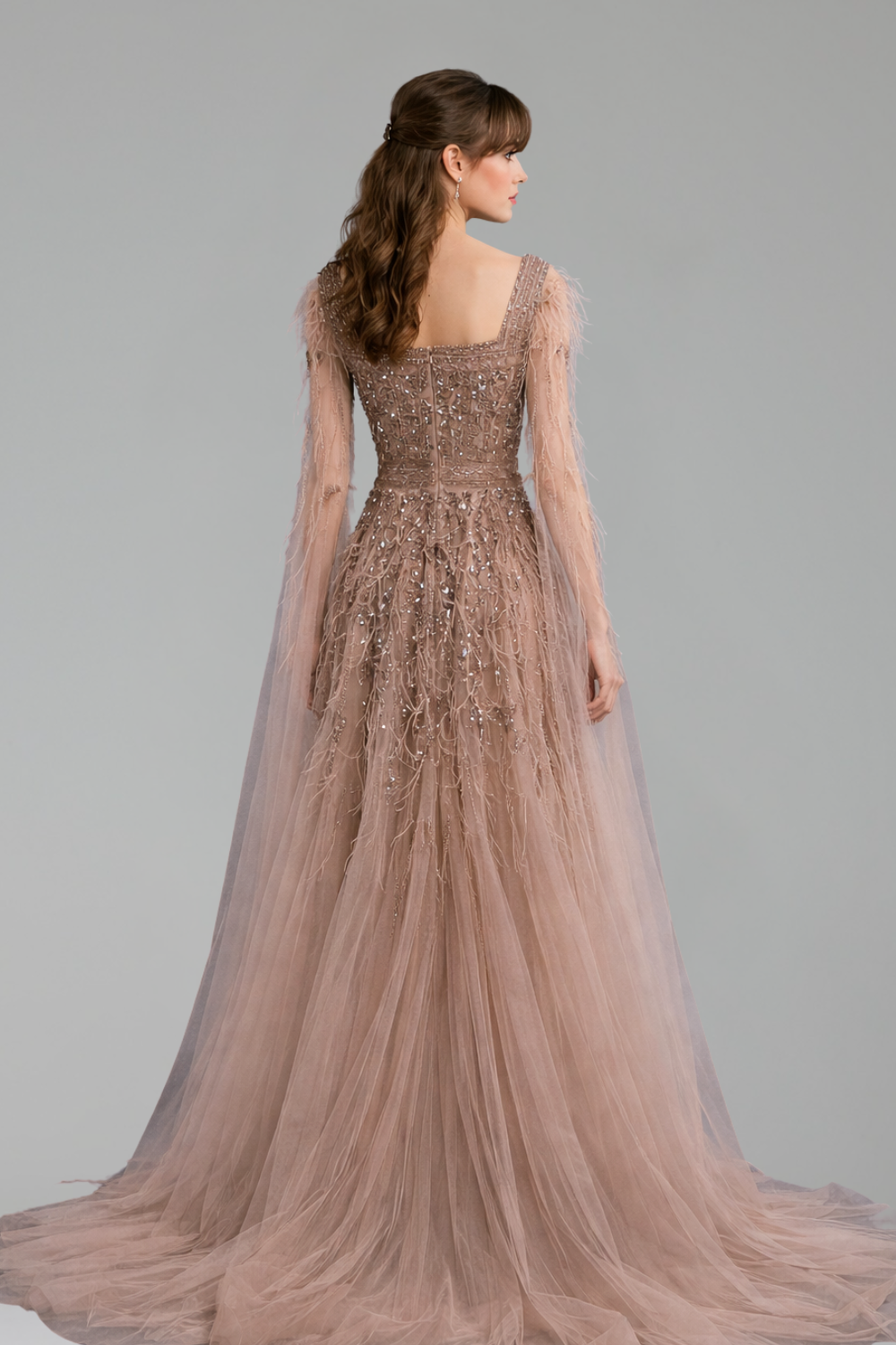 Beaded Feather A-Line Gown - LAROSABRIDE