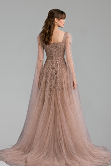 Beaded Feather A-Line Gown - LAROSABRIDE