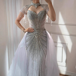 Regal Crystal Draped Gown