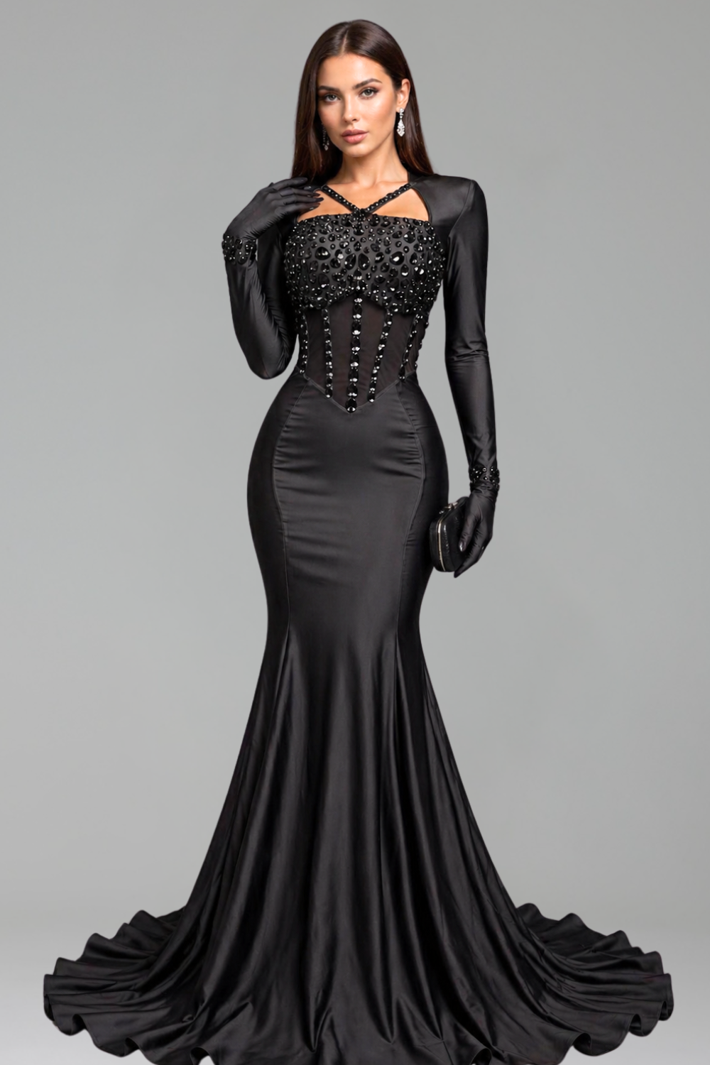 Crystal-Embellished Illusion Corset Gown - LAROSABRIDE