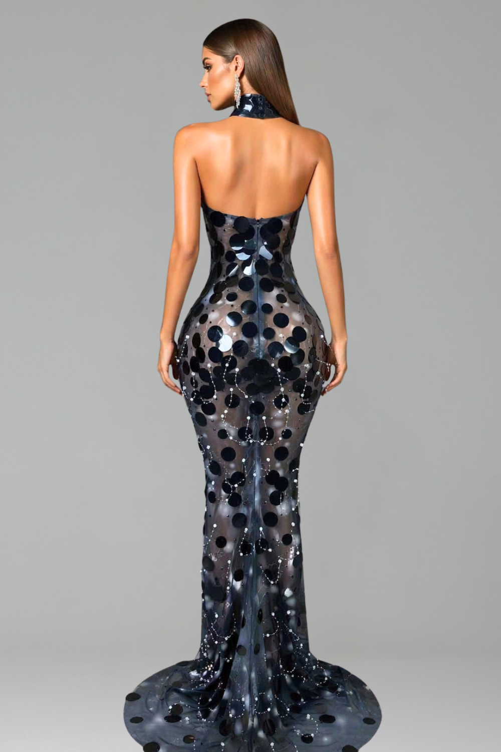 Sequin Disc Strapless Choker Gown - LAROSABRIDE