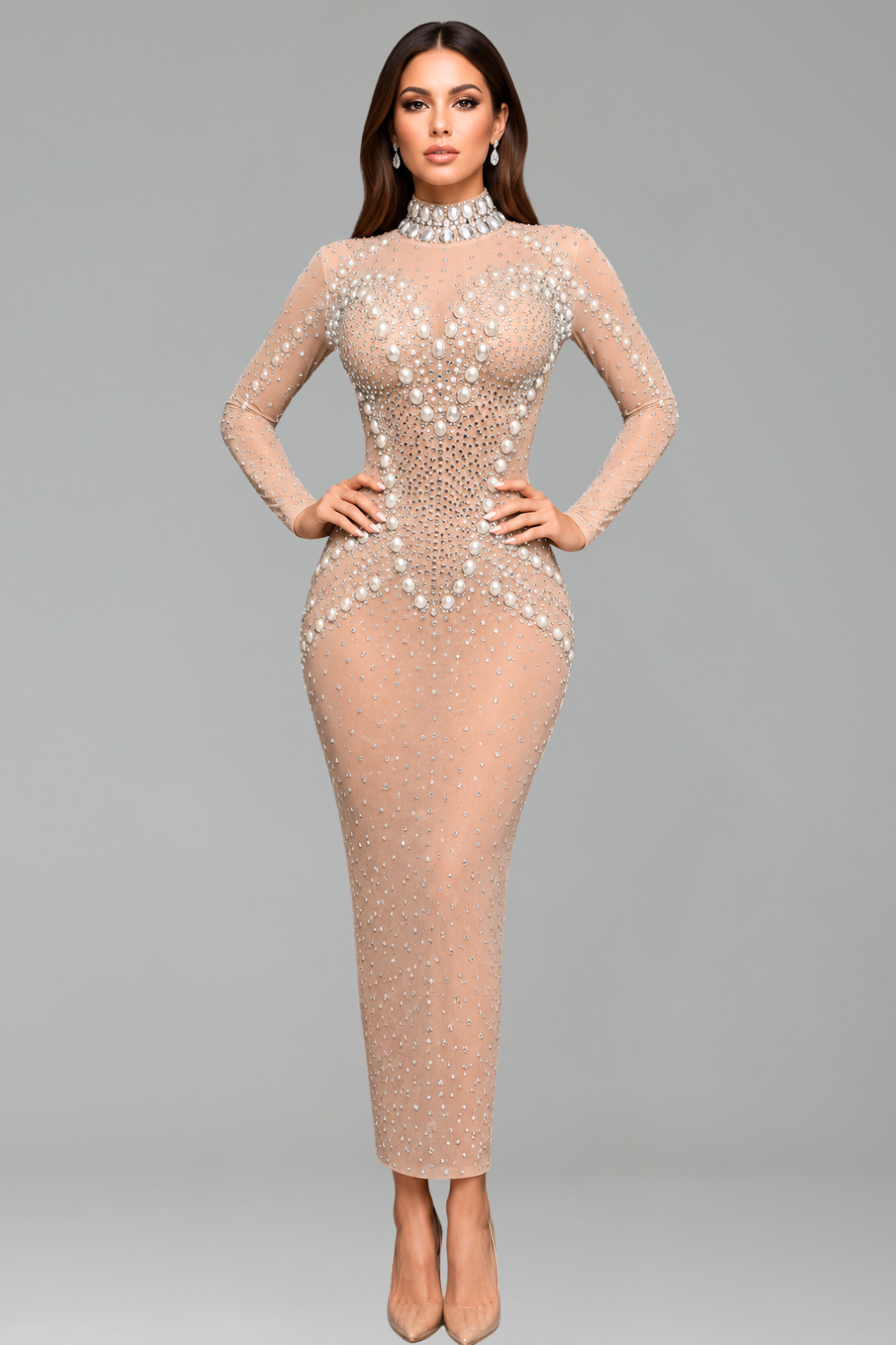 Embellished High-Neck Illusion Gown - LAROSABRIDE