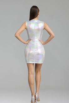 Beaded Illusion Plunge Mini Dress - LAROSABRIDE