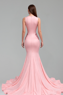Beaded Deep Neckline Mermaid Dress - LAROSABRIDE