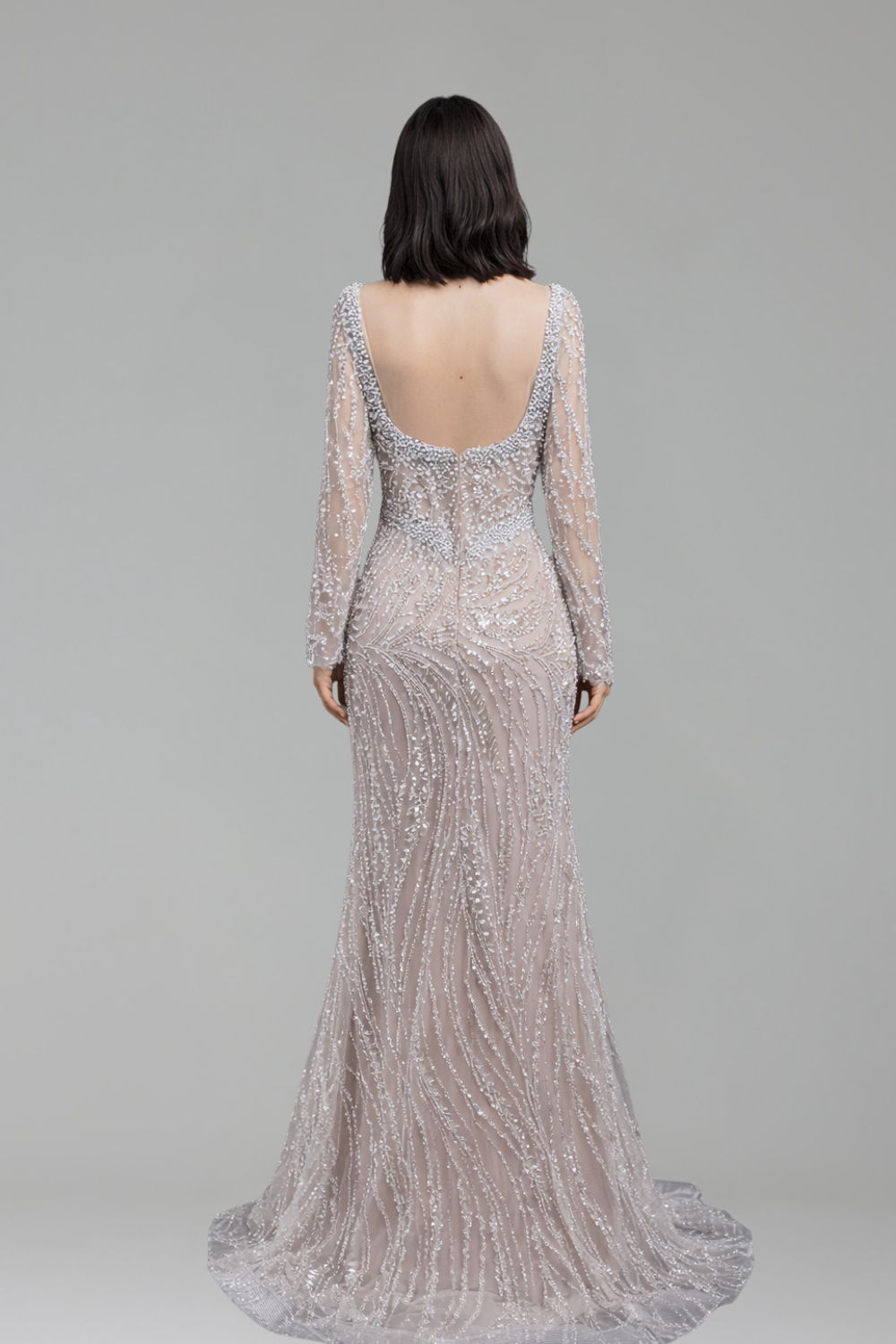 White Nude Beaded Mermaid Gown - LAROSABRIDE