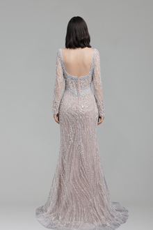 White Nude Beaded Mermaid Gown - LAROSABRIDE