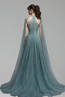 Beaded A-Line Cape Dress - LAROSABRIDE