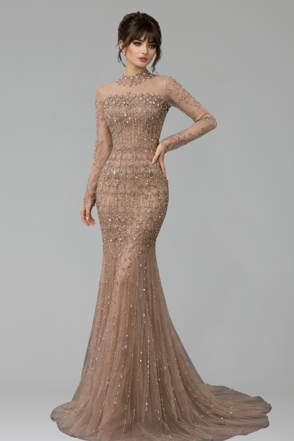 Arabic Modest Beaded Mermaid Gown - LAROSABRIDE