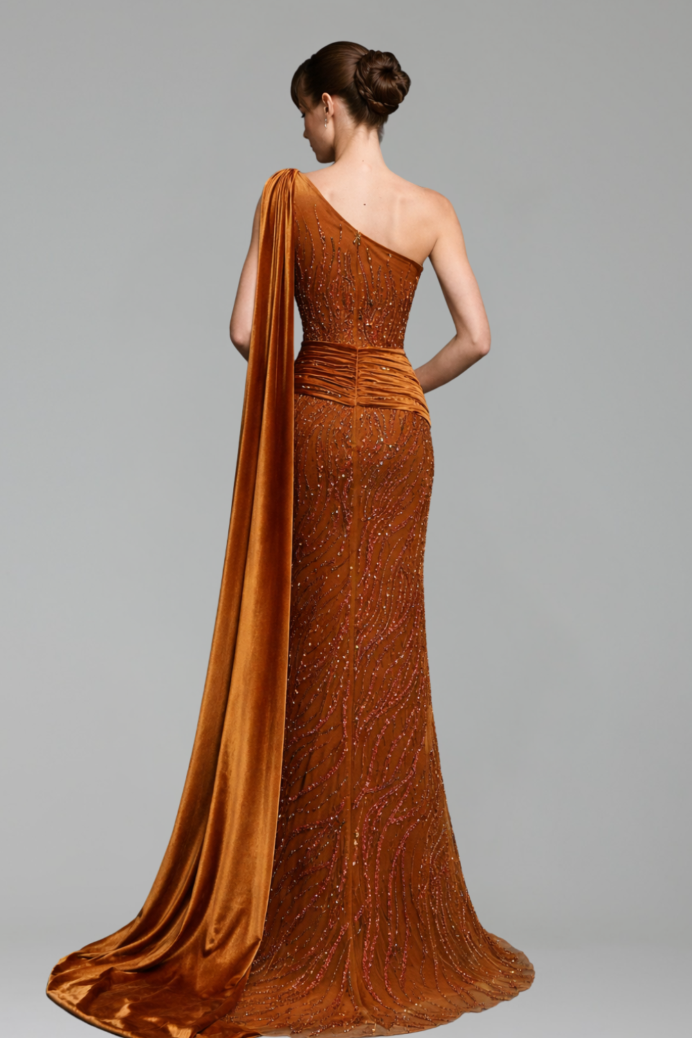 Beaded One Shoulder Mermaid Dress - LAROSABRIDE