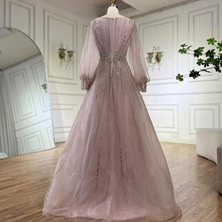 2025 Black Lantern Long Sleeves Evening Dress - Luxury Beaded A-Line Gown for Women’s Parties