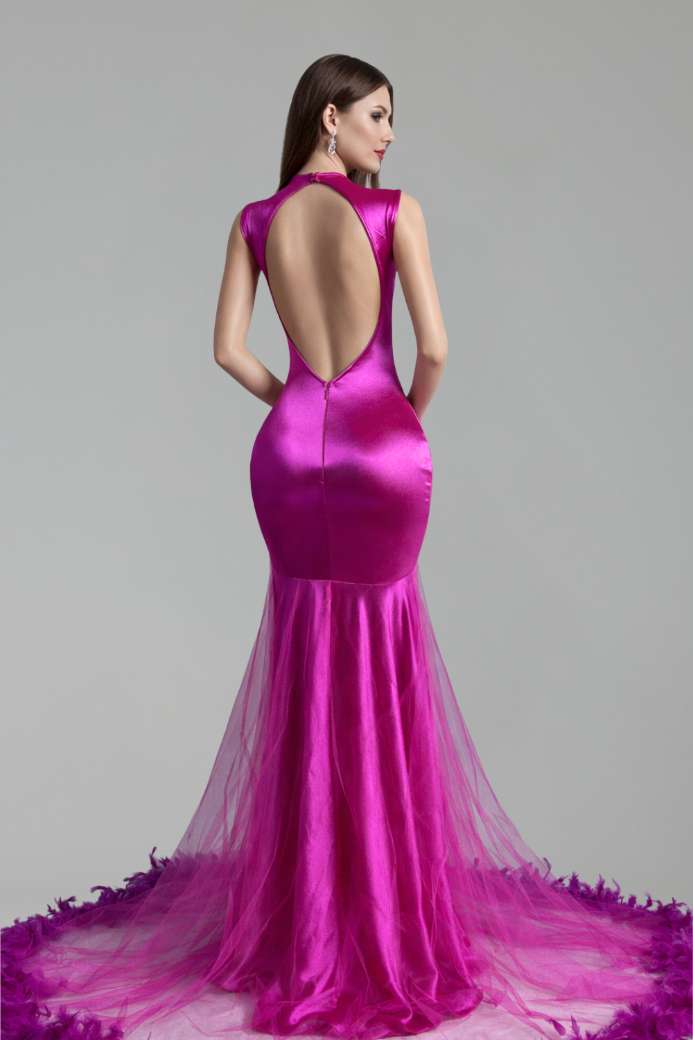 Embroidered Illusion Fuchsia Mermaid Gown - LAROSABRIDE