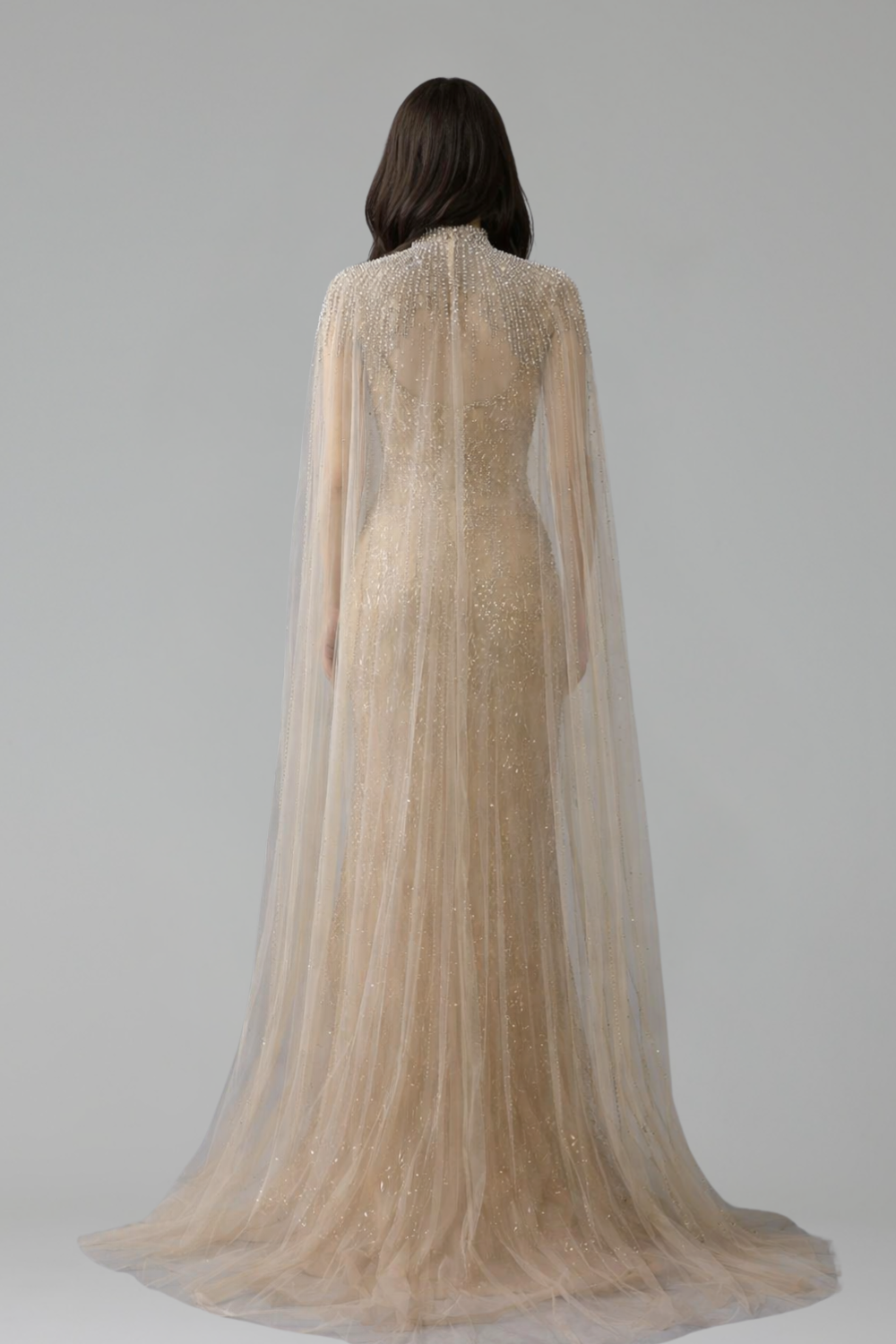 Pearl Beaded Tulle Train Dress - LAROSABRIDE