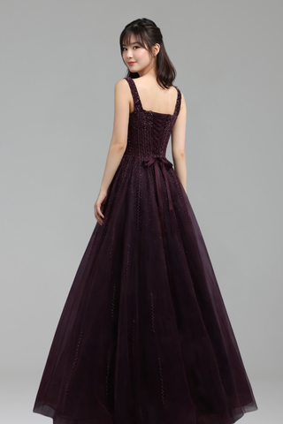 Purple Square Neck Arabic Gown - LAROSABRIDE