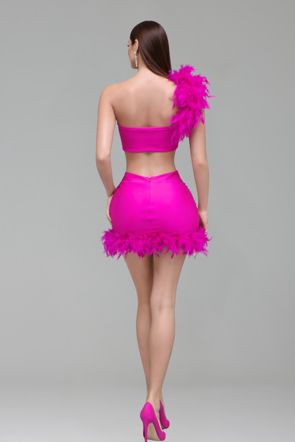 Red Feather Trim Two-Piece Mini Set - LAROSABRIDE