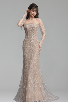 Beaded Mermaid Gown with Gloves - LAROSABRIDE