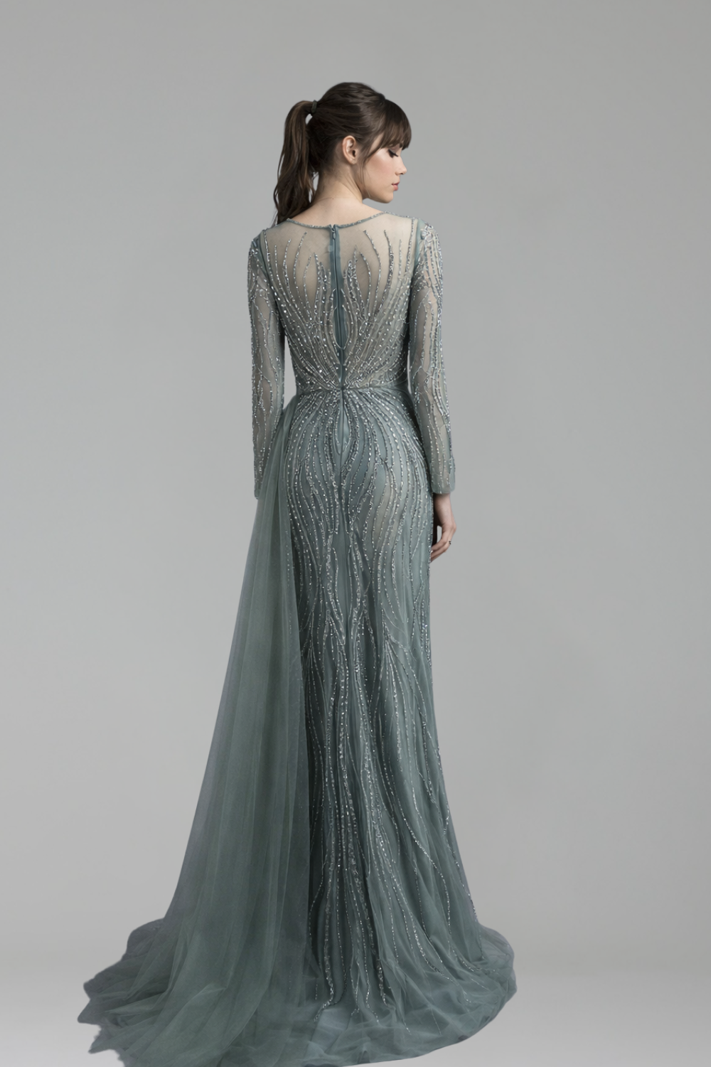 Sheer Beaded Fitted Gown - LAROSABRIDE