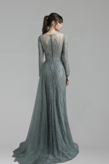 Sheer Beaded Fitted Gown - LAROSABRIDE
