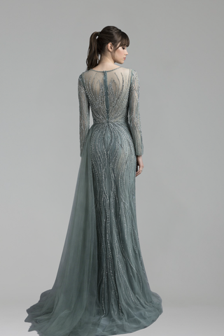 Sheer Beaded Fitted Gown - LAROSABRIDE