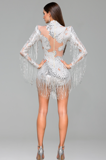 Fringed Embellished Sheer Cutout Mini Dress - LAROSABRIDE