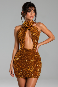 Rose Neck Cutout Sequin Mini Dress - LAROSABRIDE