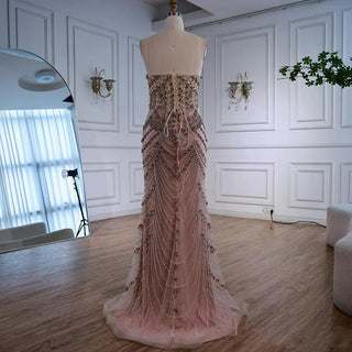 Ships in 2 to 5 Days -2025 Custom Green Saudi-Inspired Evening Dress – Strapless Beaded Formal Gown