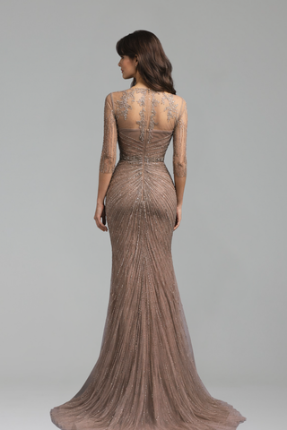 Caramel Tassel Beaded Mermaid Gown - LAROSABRIDE