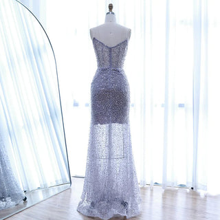 Ships in 2 to 5 Days - Luxury Purple Beaded Sequin Mermaid Evening Gown with Cape – Elegant Formal Dress