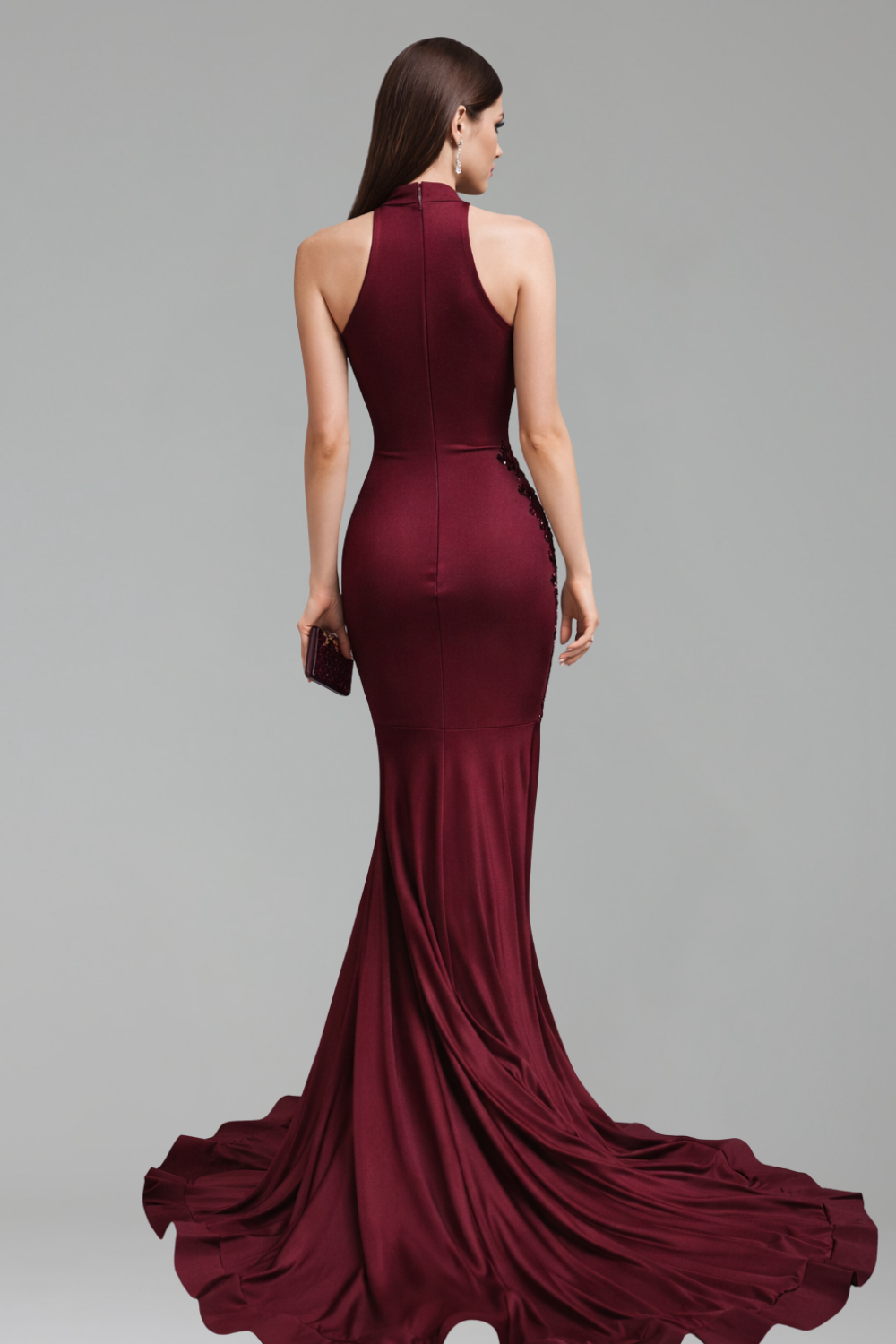 High Neck Embellished Cutout Mermaid Gown - LAROSABRIDE
