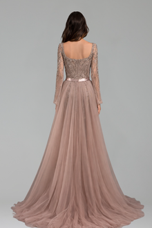 Arabic Nude Beaded Mermaid Gown with Overskirt - LAROSABRIDE
