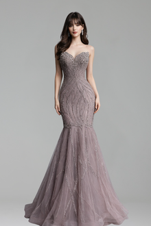 Pink Beaded Mermaid Evening Gown - LAROSABRIDE