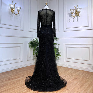 Ships in 2 to 5 Days - 2025 Muslim Gold Mermaid Evening Dress - Luxury Elegant Beaded Gown with Sashes for Women’s Parties