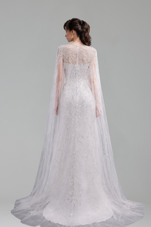 Mermaid Beaded Cape Gown - LAROSABRIDE