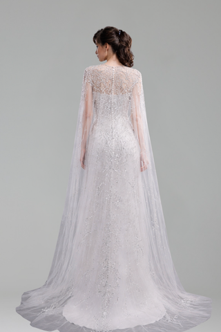 Mermaid Beaded Cape Gown - LAROSABRIDE