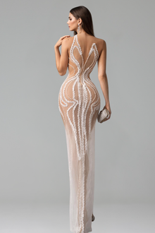 High Neck Sheer Embellished Gown - LAROSABRIDE