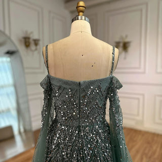 Ships in 2 to 5 Days - Luxury Saudi A-Line Evening Dress with Long Sleeves and Flowing Cape