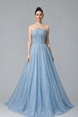 Beaded Scalloped Evening Dress - LAROSABRIDE