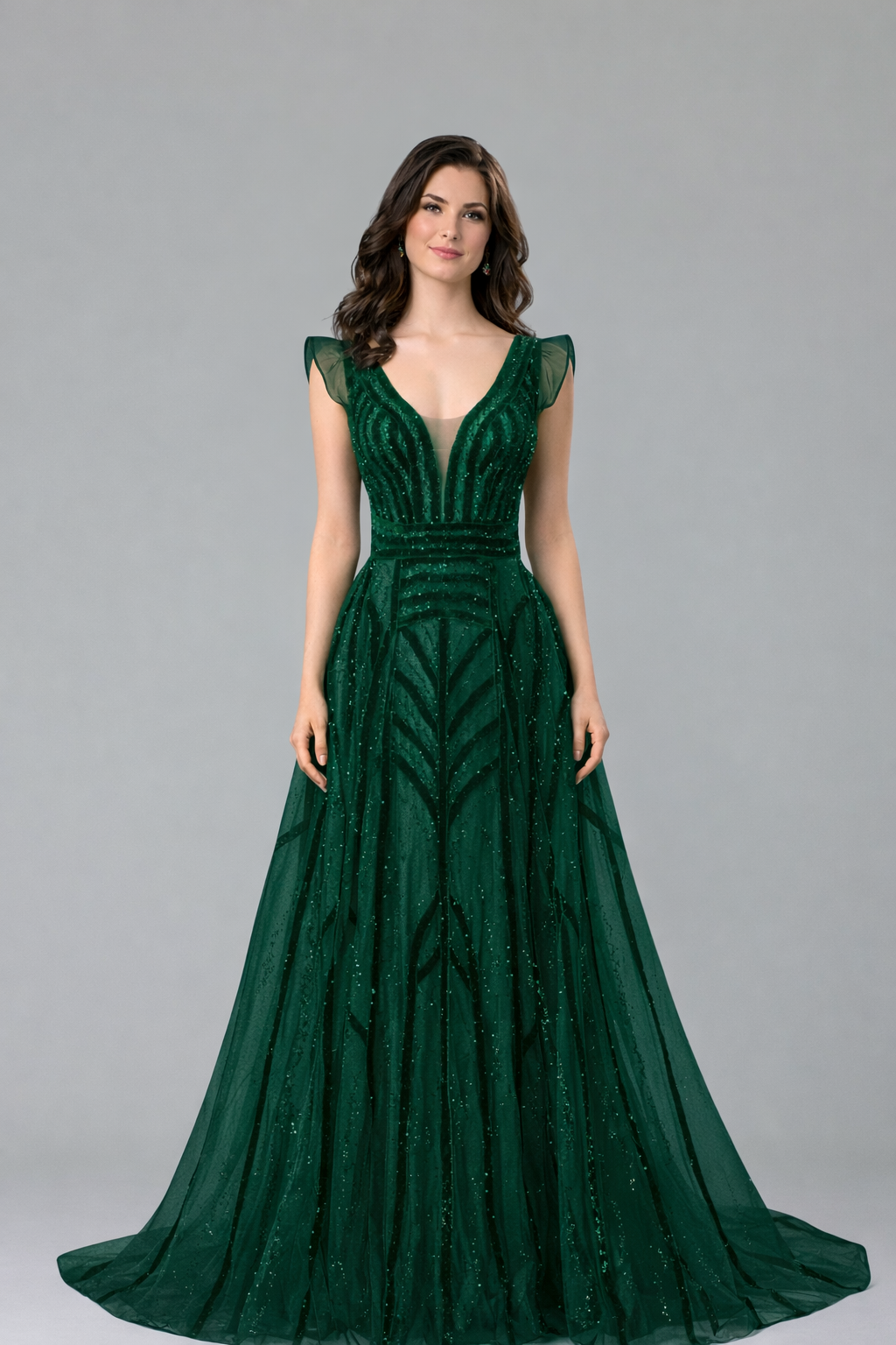 Deep V Crystal Mermaid Evening Dress - LAROSABRIDE