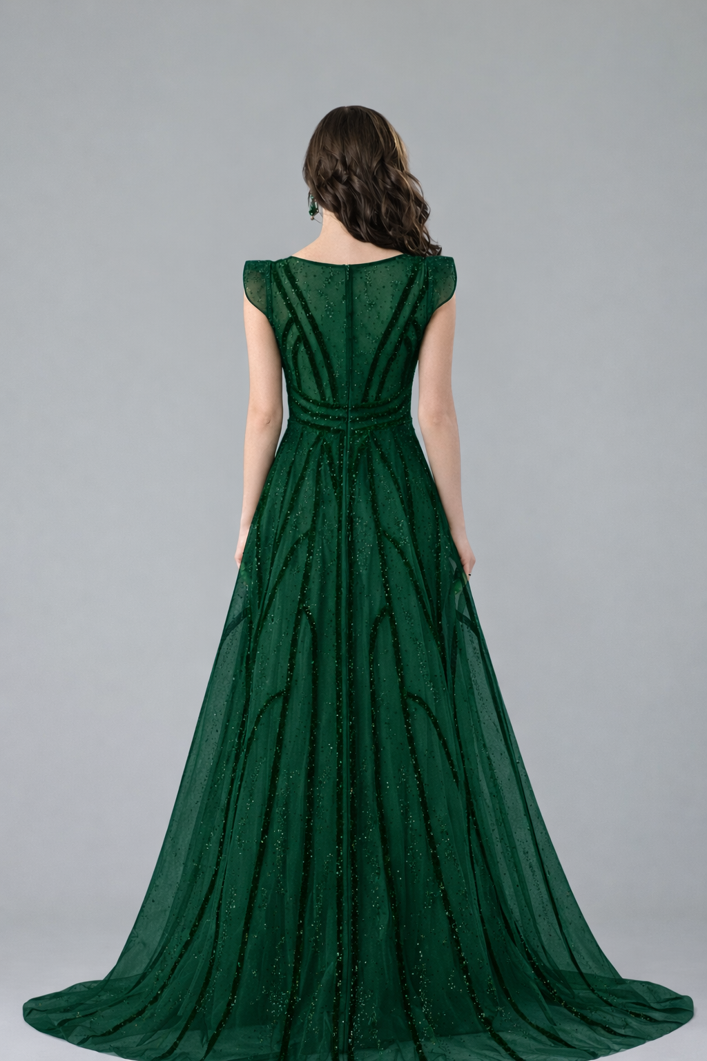Deep V Crystal Mermaid Evening Dress - LAROSABRIDE