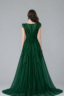 Deep V Crystal Mermaid Evening Dress - LAROSABRIDE