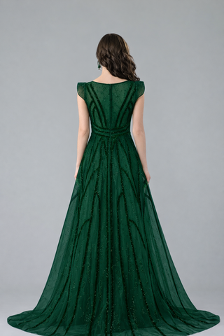 Deep V Crystal Mermaid Evening Dress - LAROSABRIDE