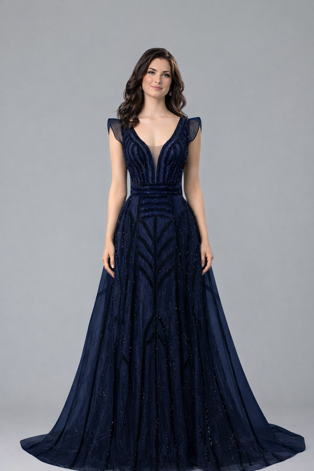 Deep V Crystal Mermaid Evening Dress - LAROSABRIDE