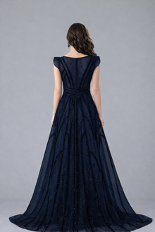 Deep V Crystal Mermaid Evening Dress - LAROSABRIDE