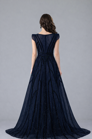 Deep V Crystal Mermaid Evening Dress - LAROSABRIDE