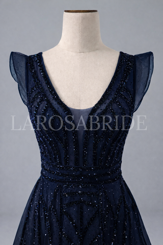 Deep V Crystal Mermaid Evening Dress
