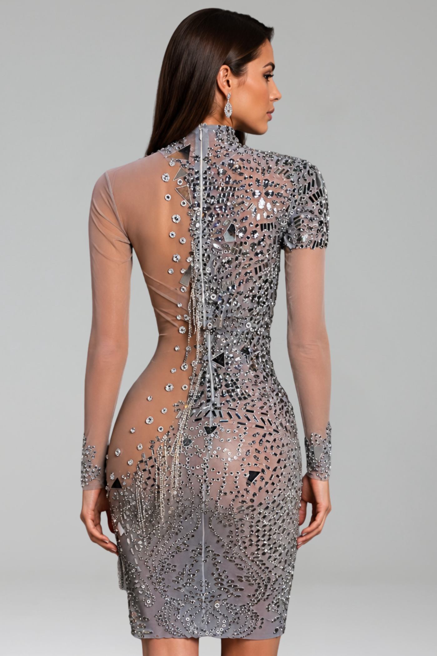 Gunmetal Crystal Illusion Mini Dress - LAROSABRIDE