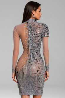 Gunmetal Crystal Illusion Mini Dress - LAROSABRIDE