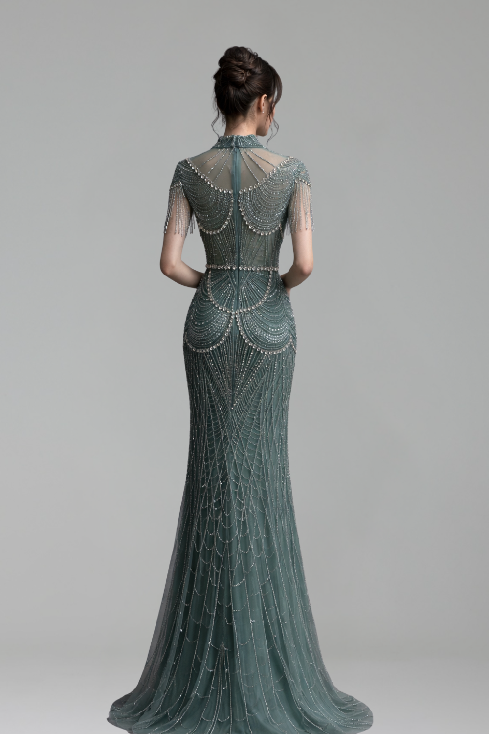 Beaded High-Neck Column Gown - LAROSABRIDE