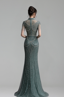 Beaded High-Neck Column Gown - LAROSABRIDE