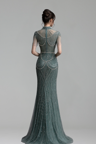 Beaded High-Neck Column Gown - LAROSABRIDE
